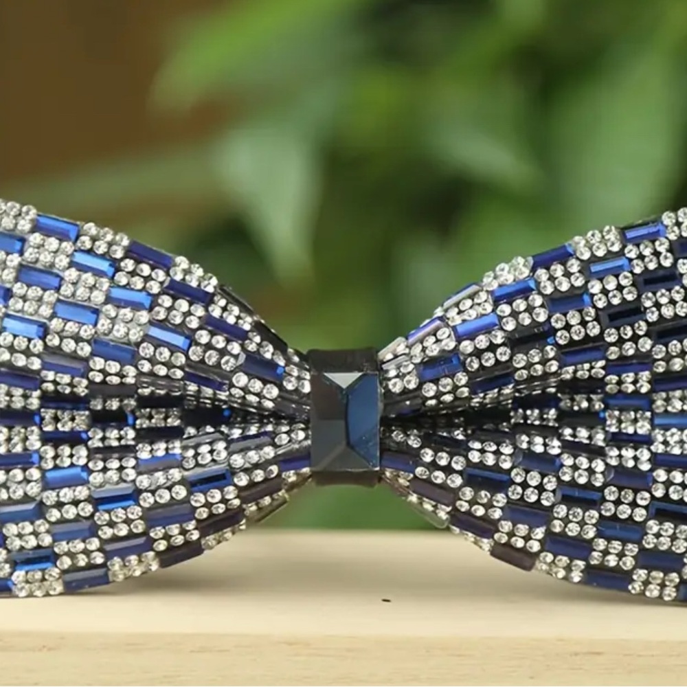 Beaded Bow Tie with Blue and Silver Accents